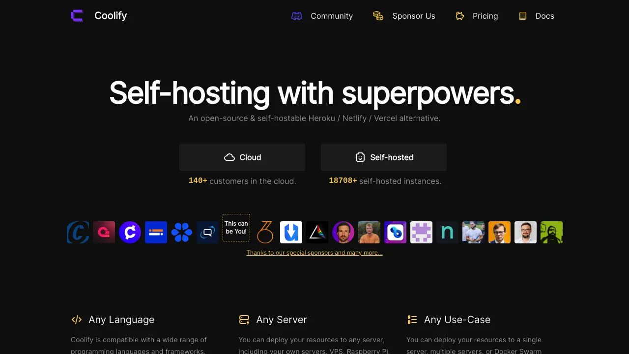 Screenshot of Coolify website