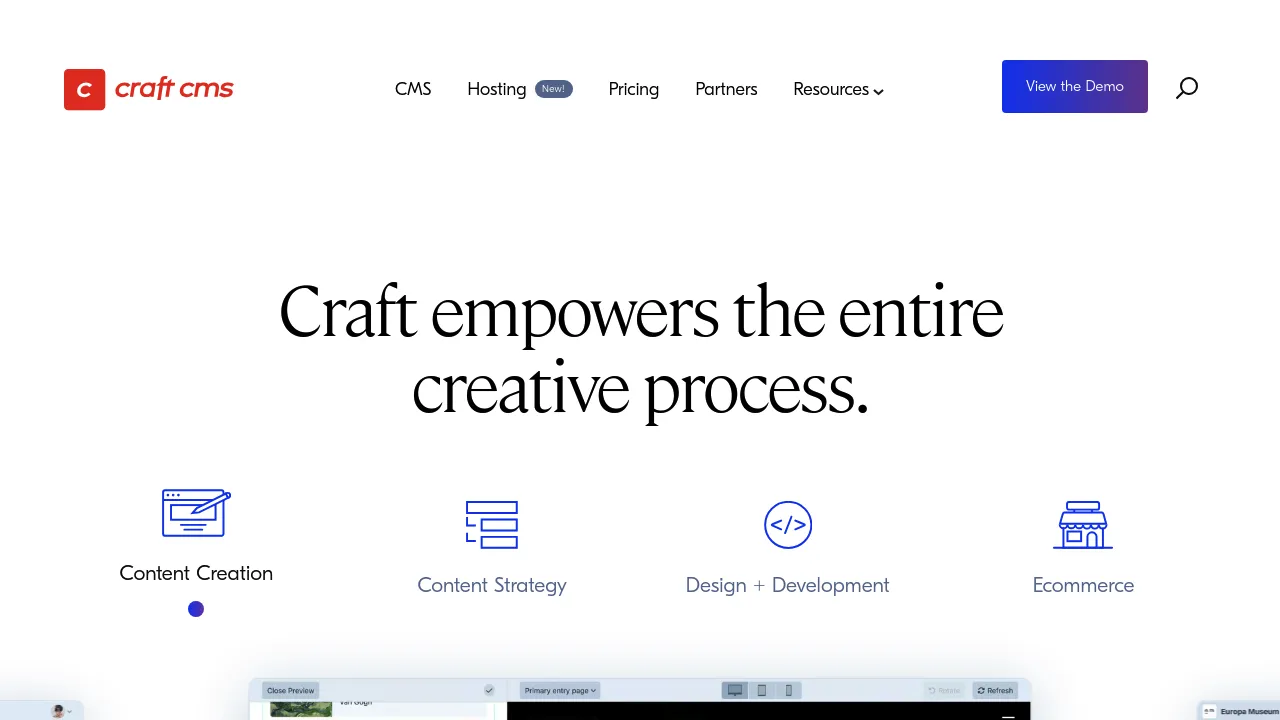 Screenshot of Craft CMS website