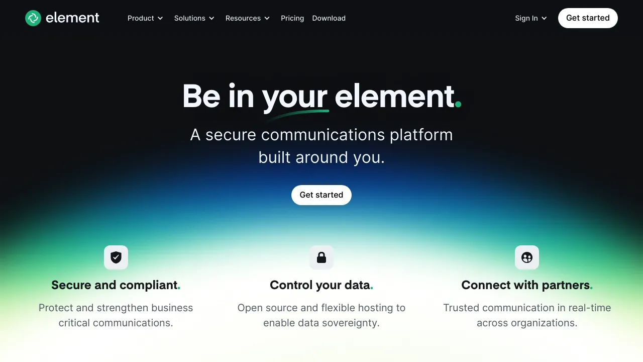 Screenshot of Element website