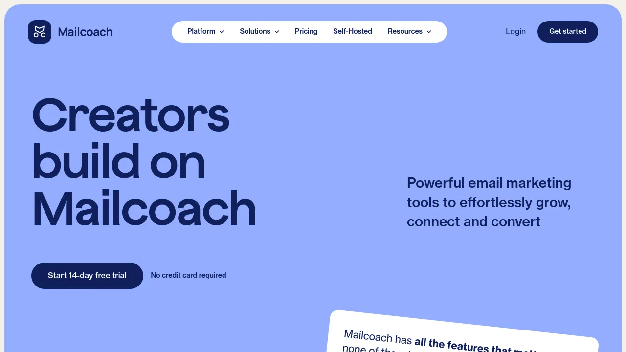 Screenshot of MailCoach website