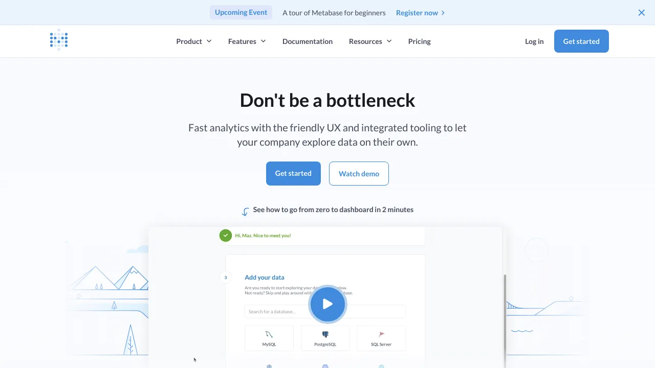 Screenshot of Metabase website