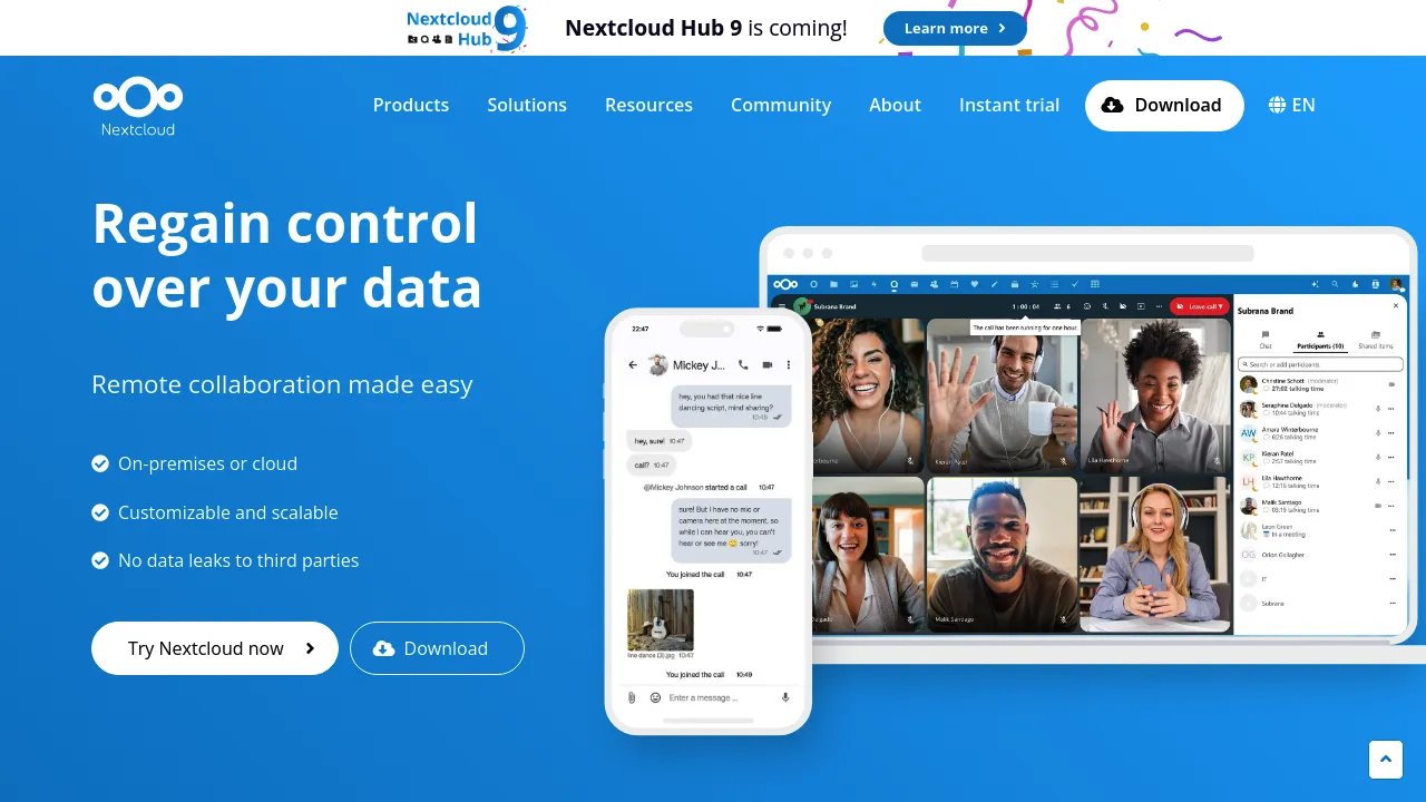 Screenshot of Nextcloud website