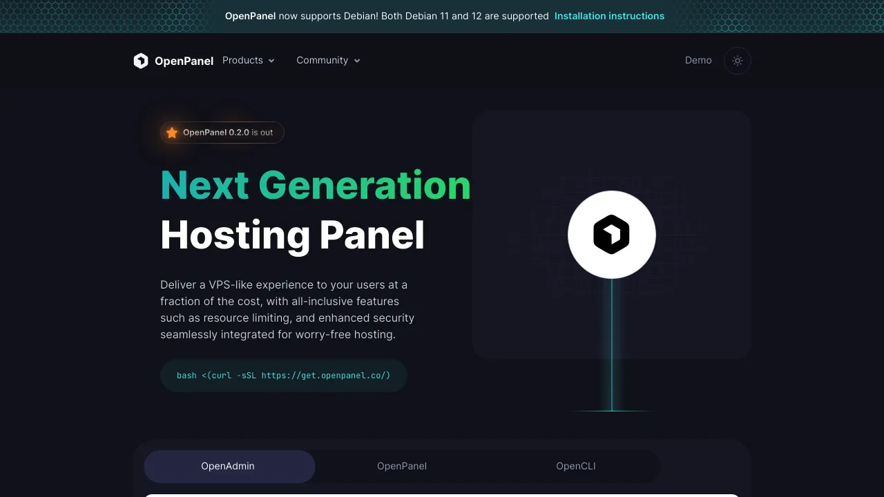 Screenshot of OpenPanel.co website