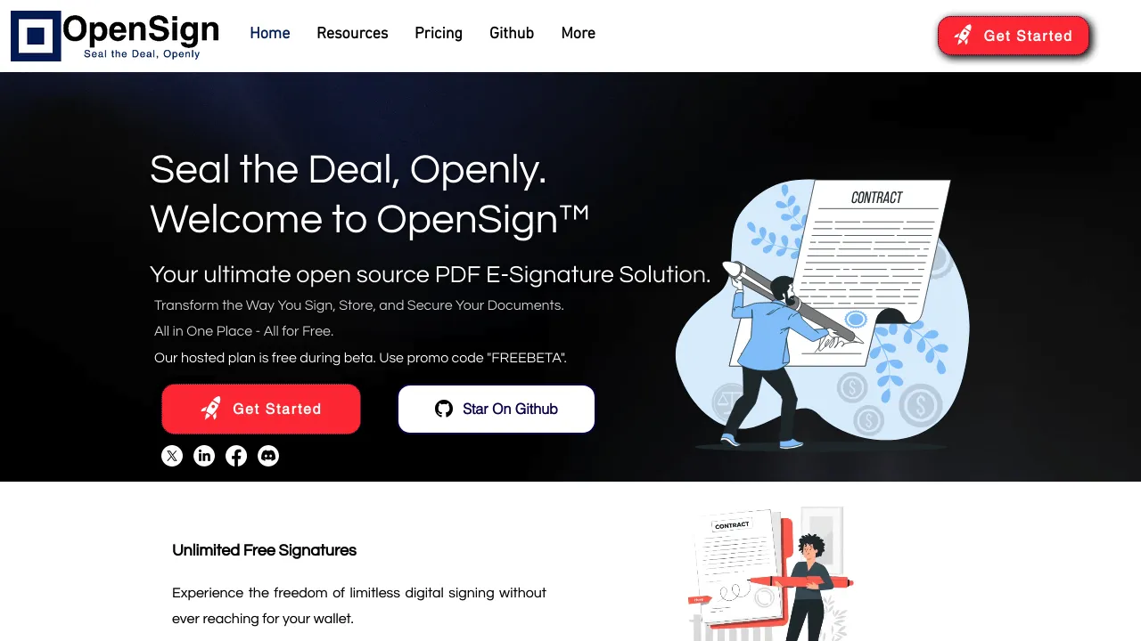 Screenshot of OpenSign website