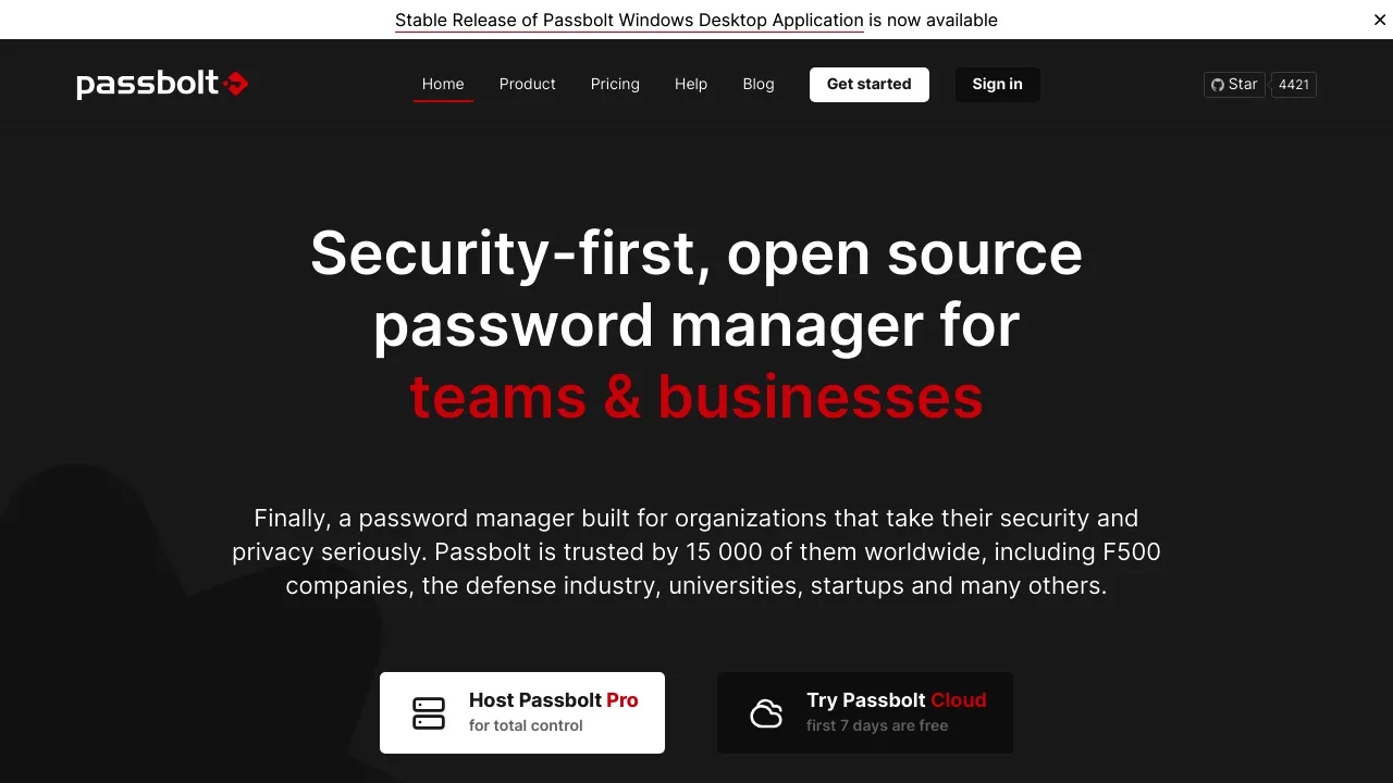 Screenshot of Passbolt website