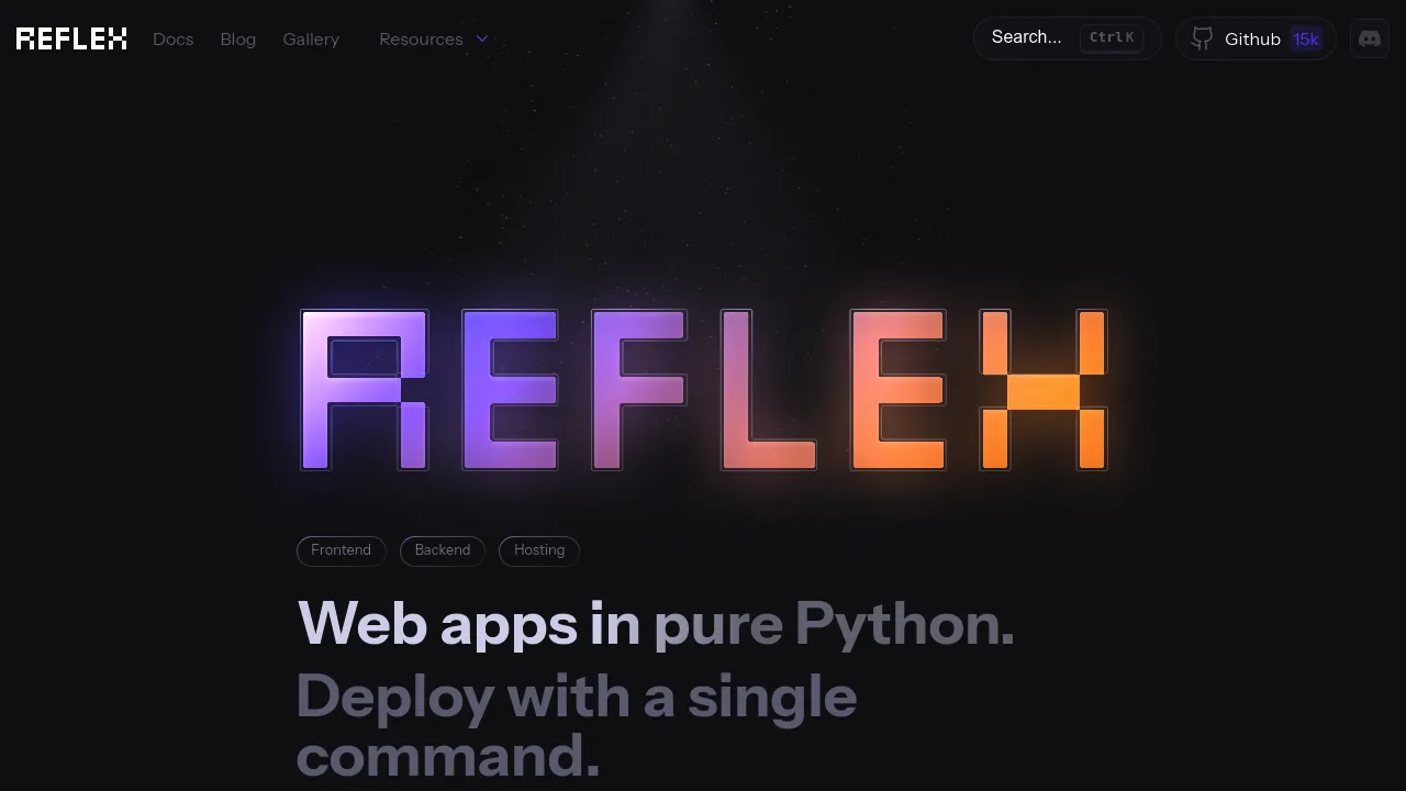 Screenshot of Reflex website