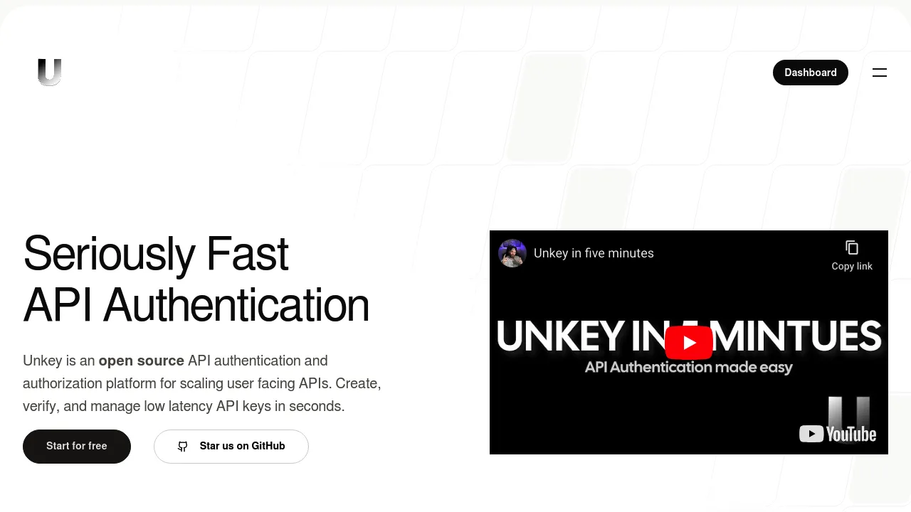 Screenshot of UnKey website