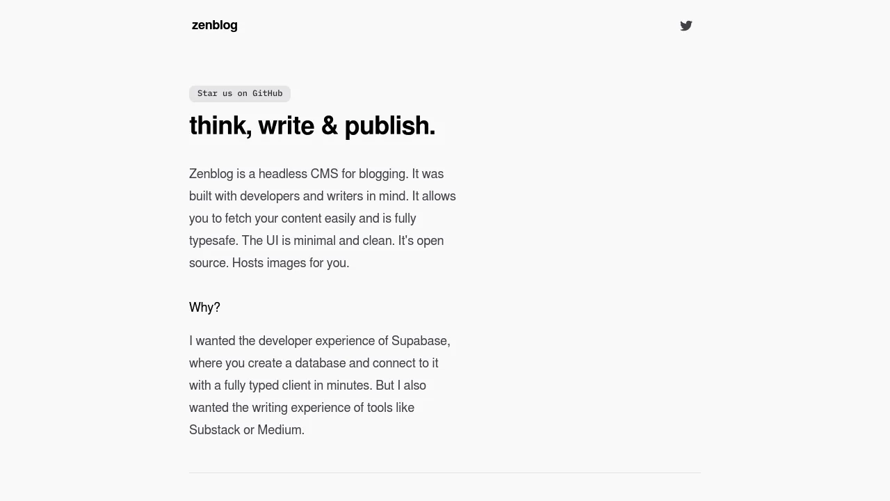Screenshot of Zenblog website
